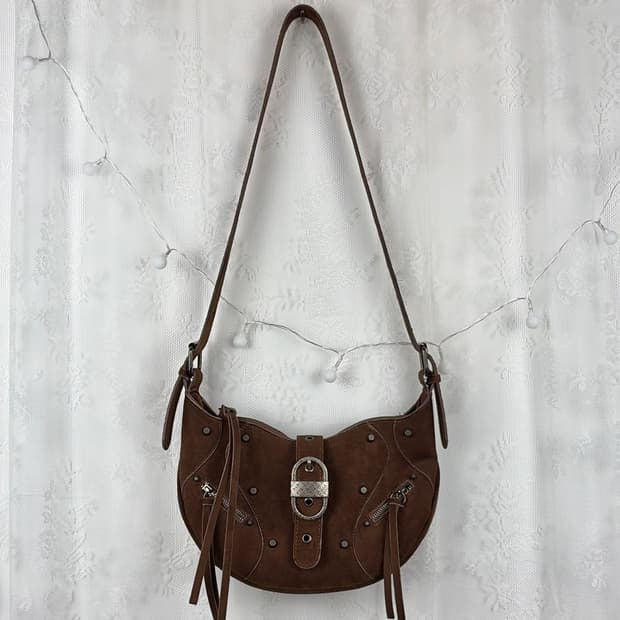Y2K brown suede strap cross bag
