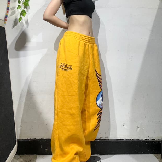 본더치 옐로우 프린팅 오버핏 조거 스웻 팬츠 3XL