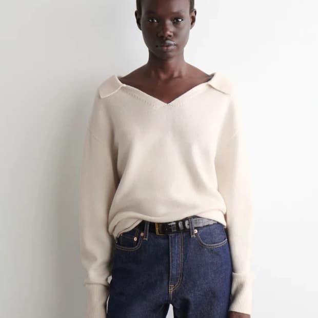 COS 코스 메리노 울 폴로 스웨터 아이보리 S