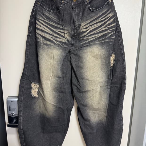 트릴리온 데미지 워싱 빅 와이드 벌룬 데님 팬츠 (YELLOW BLACK