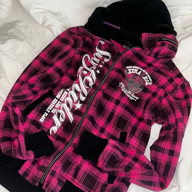 빈티지 키치무드 체크 집업 