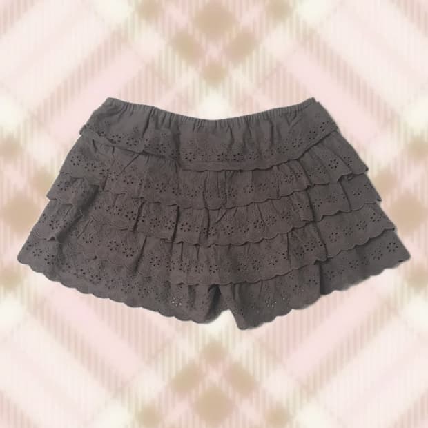 브라운 펀칭 캉캉 큐롯 스커트 치마 라떼 히메 갸루 러블리 로걀 빈티지