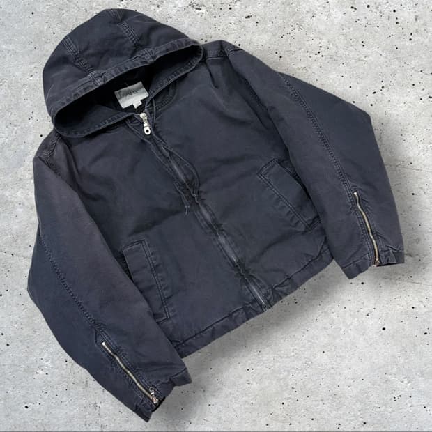 [L] 자라 워크 자켓 워싱 후드 집업 블랙 점퍼 D416