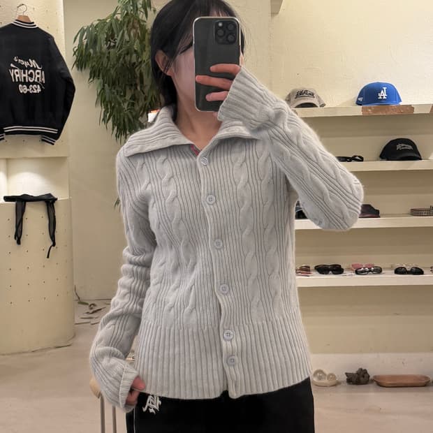 타미힐피거 케이블 니트 가디건 그레이 U397