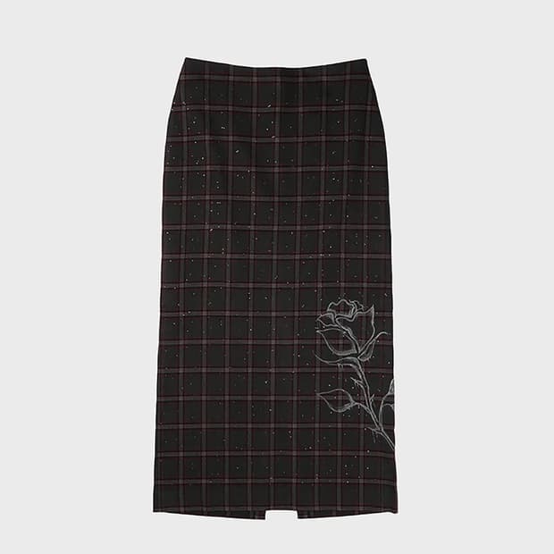 데어드 블랙 큐빅 로즈 페인티드 롱 스커트