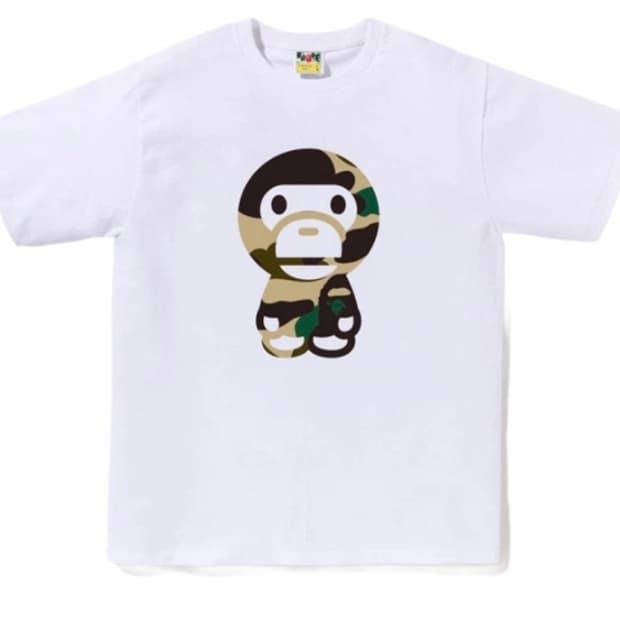 베이프 자이언트 퍼스트 카모 빅 베이비 마일로 티셔츠 화이트 옐로우