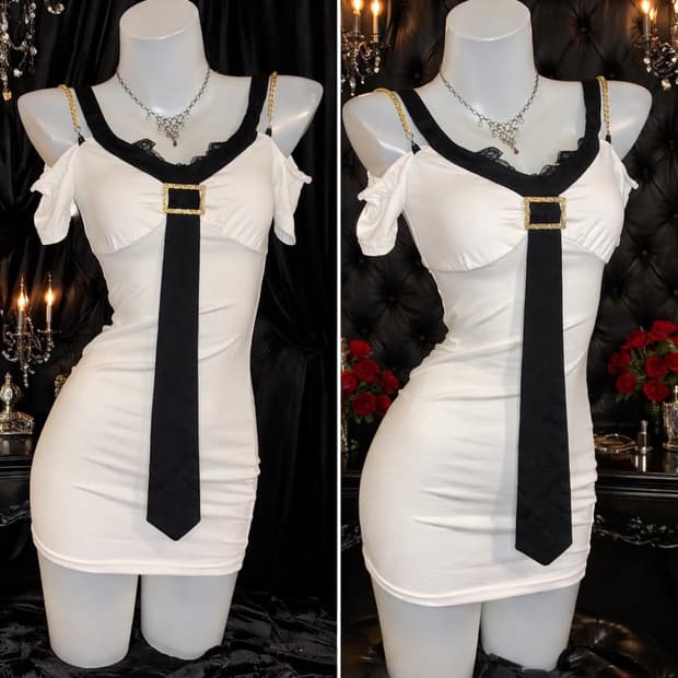 오네갸루 블랙 타이 원피스