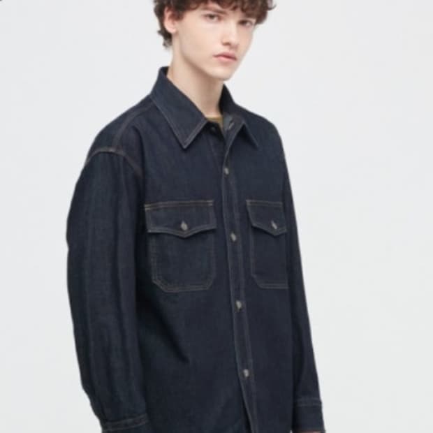 유니클로U 오버핏 데님 셔츠 자켓 L 