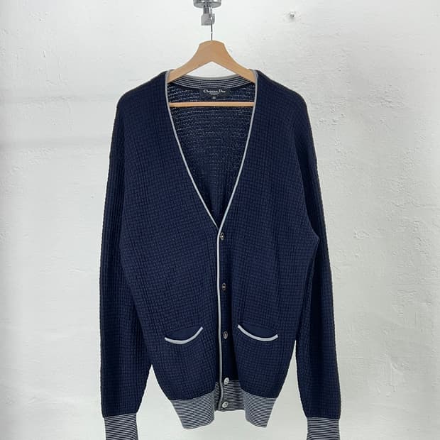 90s 크리스찬 디올 네이비 와플 배색 니트 가디건