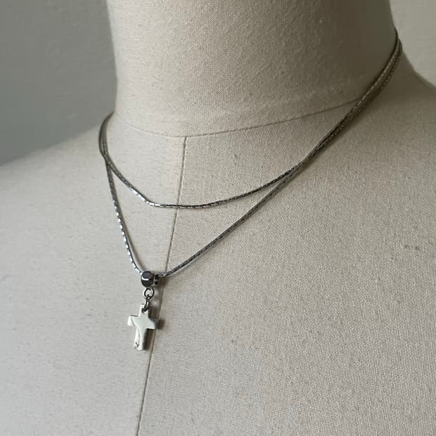 Snake Chain Double-Line Cross Necklace