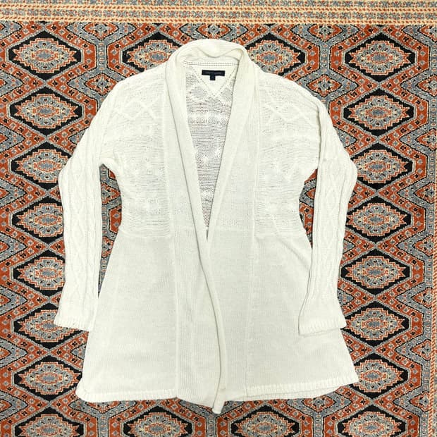 타미힐피거 화이트 니트 메쉬 가디건 여성S