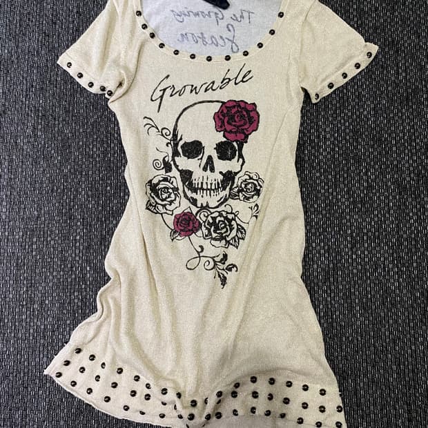 [ZELOS] Skull Print Stud Detail Tee 펑크