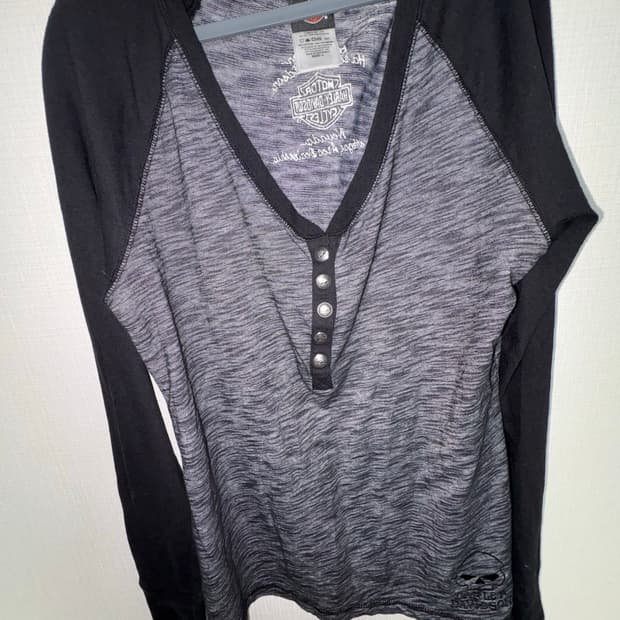 할리데이비슨 블랙/그레이 헨리넥 긴팔티 롱슬리브