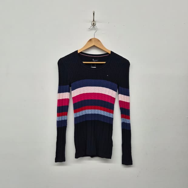 타미힐피거 스트라이프 긴팔 니트 여성 2XS