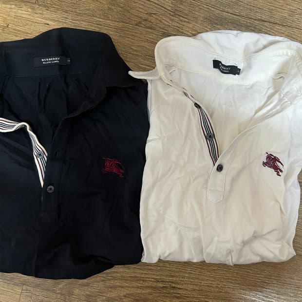 버버리 블랙라벨 카라티 블랙 화이트 2종 일괄 95 M 일본 산요상회