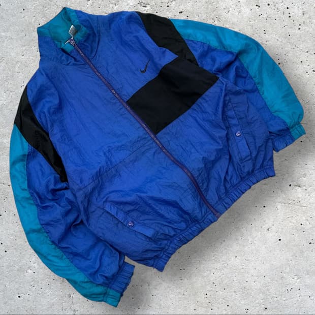 [2XL] 90s 나이키 올드스쿨 바람막이 블루/블랙 배색 B77