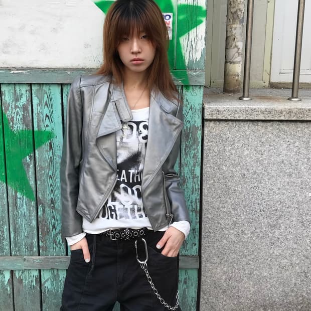 빈티지 펑크 락스타 실버 가죽자켓 코디 세트