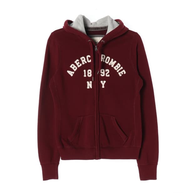 아베크롬비 버건디 레터링 후드 집업 M