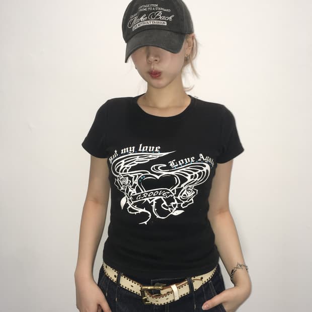 jpn vintage punk beads printing t shirt