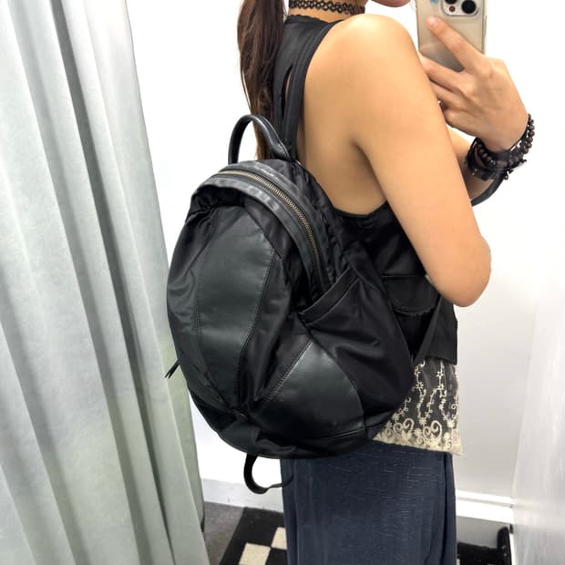 빈티지 블랙 레더 백팩