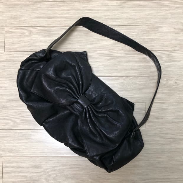 2way 검정 리본 가죽 가방 레더 숄더백 크로스백