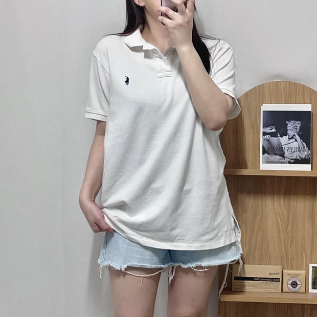 [정품] 폴로 화이트 / 네이비포니 반팔카라티 [ L ]