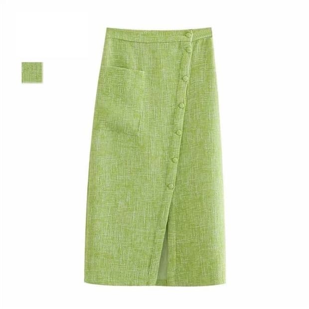 자라 트위트 미디 스커트 라임그린 M