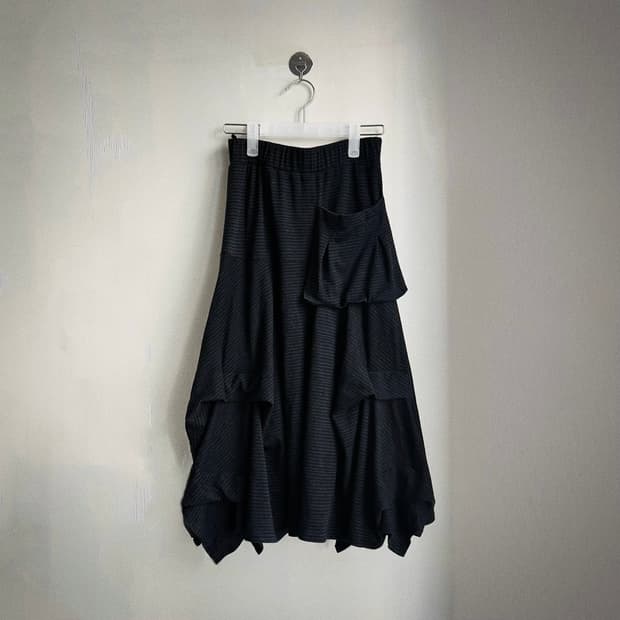 스트라이프 포켓 셔링 언발 아카이브 레이어드  롱스커트 치마 y2k 갸루