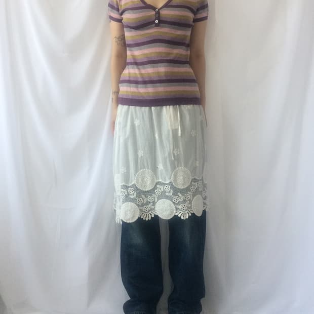 Stripe pattern Henry neck top