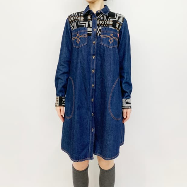 티티카카 에스닉 데님 원피스