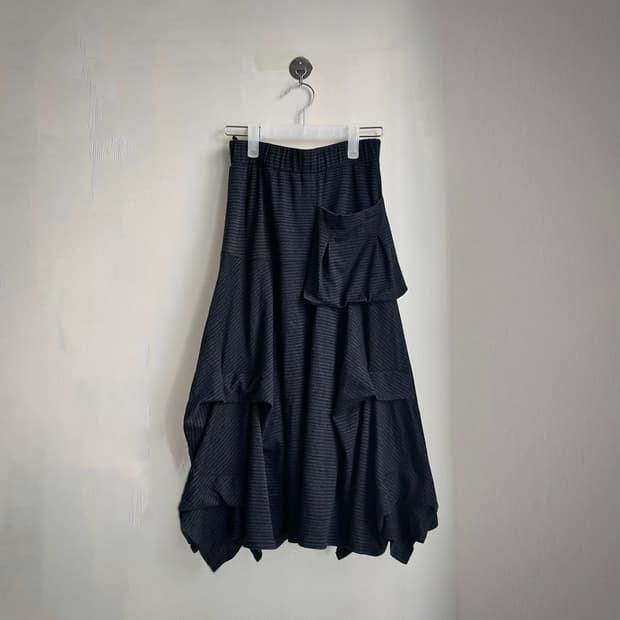 스트라이프 포켓 셔링 언발 아카이브 레이어드  롱스커트 치마 y2k 갸루