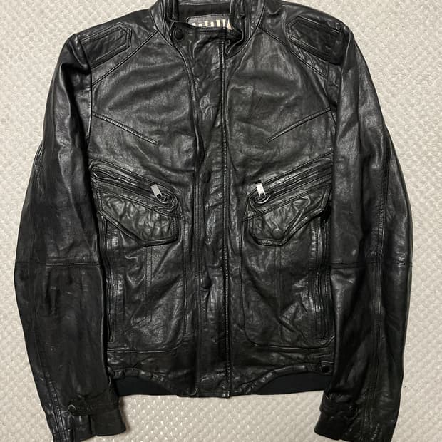 DRESS TO KILL 웨스턴 무드 램스킨 양가죽 바이커 절개 레더