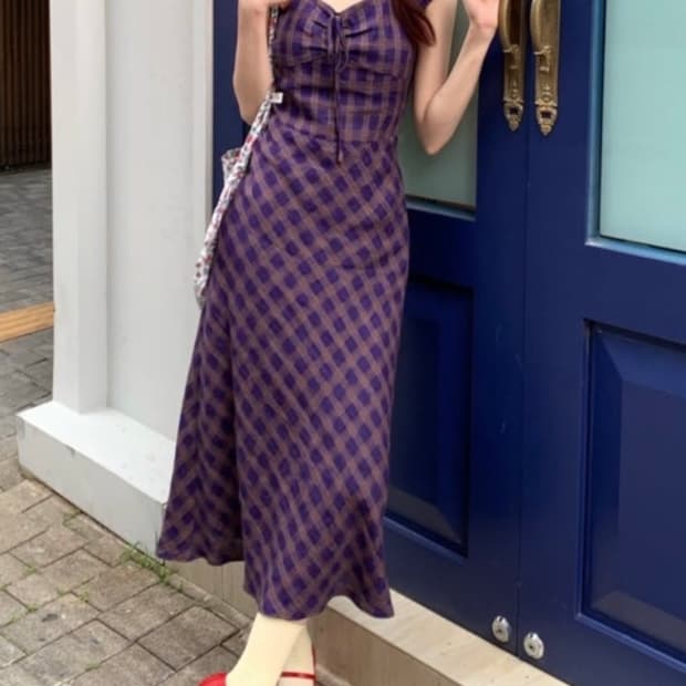 르니나 체크 퍼프 숄더 원피스 (새상품)