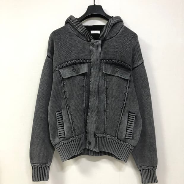 (미사용) 남녀공용 피그먼트 스톤 워싱 니트 후드 집업 _ 블랙 Free