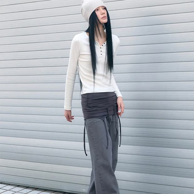 시스에이 버튼 헨리넥 티셔츠 