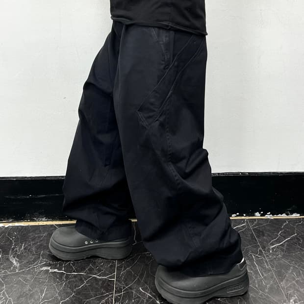 Y-3 블랙 코튼 캔버스 와이드 벌룬 워크 팬츠
