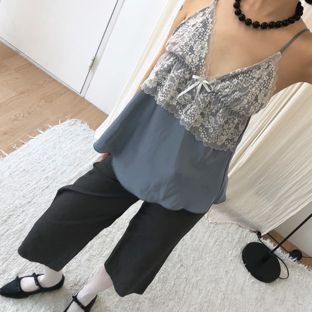 vintage blue mist lace slip cami top