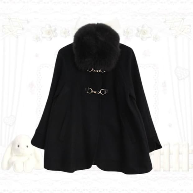 빈티지 퍼 케이프st 블랙 하프 코트 갸루 모리걸