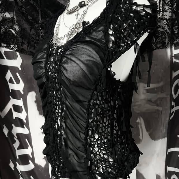 Gothic Vkei 쉬어시스루셔링 그런지탑 아방가르드펑크탑핀터레스트
