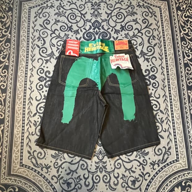 34 에비수 헤리티지 다이콕 빅 그린 로고 데님 반바지/W2383
