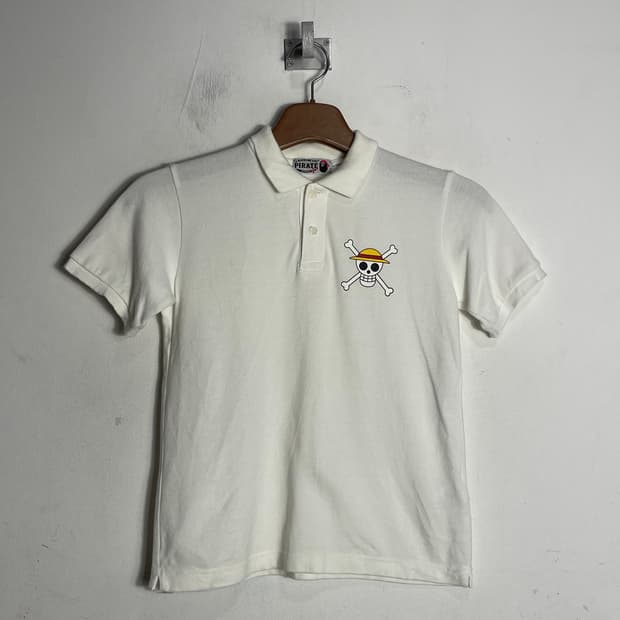 베이프 원피스 해골 흰색 반팔 카라티(130)