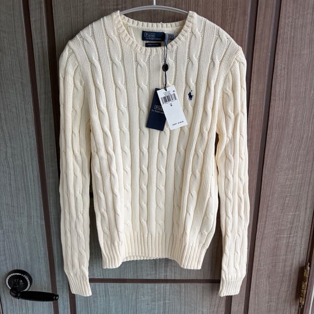 [새상품]폴로 랄프로렌 자수 로고 케이블 니트 크림