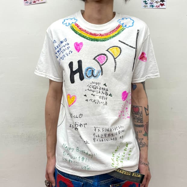 90S Happy Rainbow Hand-Printed T-Shirt 