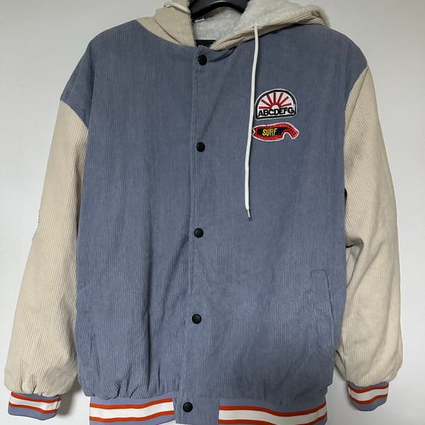 코듀로이 배색 후드 야구 점퍼