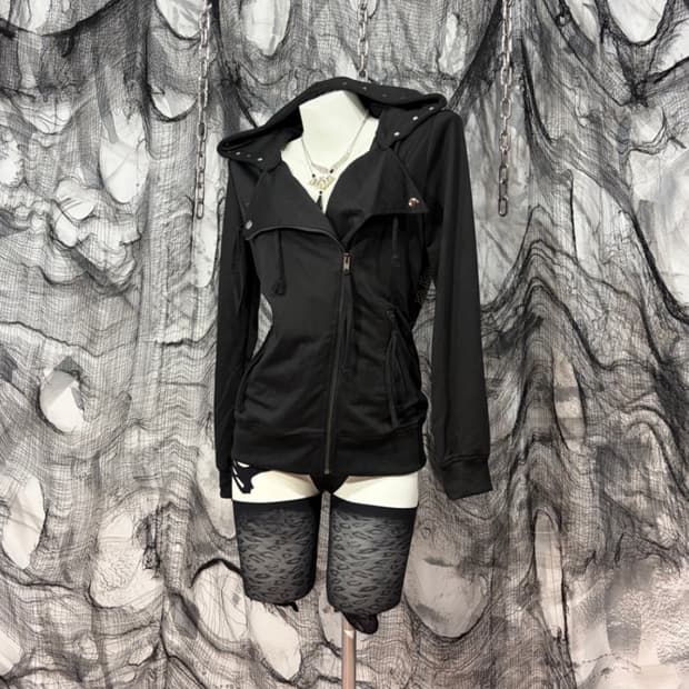Gothic high neck skull cubic hoodie zip 