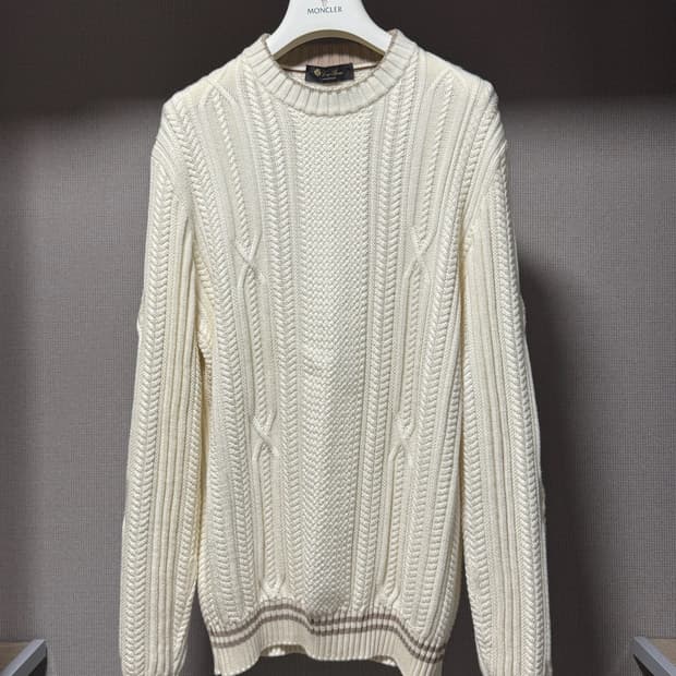 로로피아나 코튼 캐시미어 케이블 니트 화이트 48