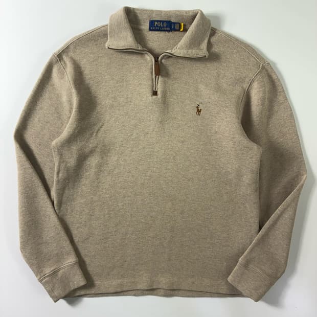 Polo  폴로 랄프로렌 신형 자수 코튼 베이지 반집업 니트  