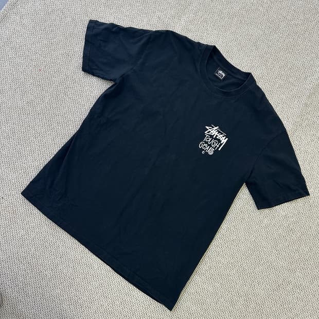 L 빈티지 프린팅 블랙 반팔티 0410D