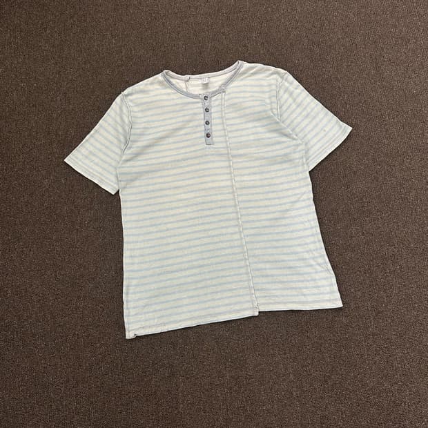 M)BALL vintage 블루 스트라이프 헨리넥 반팔