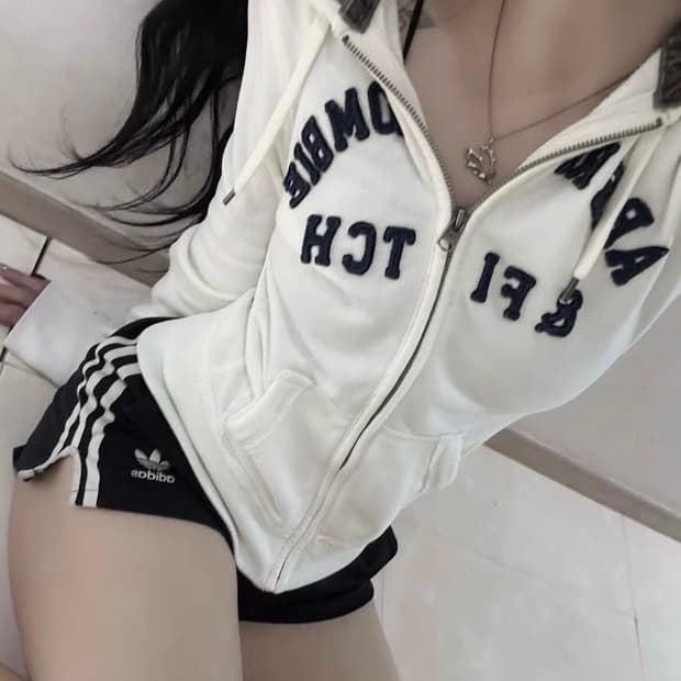 아베크롬비 화이트 네이비 딱붙 후드집업